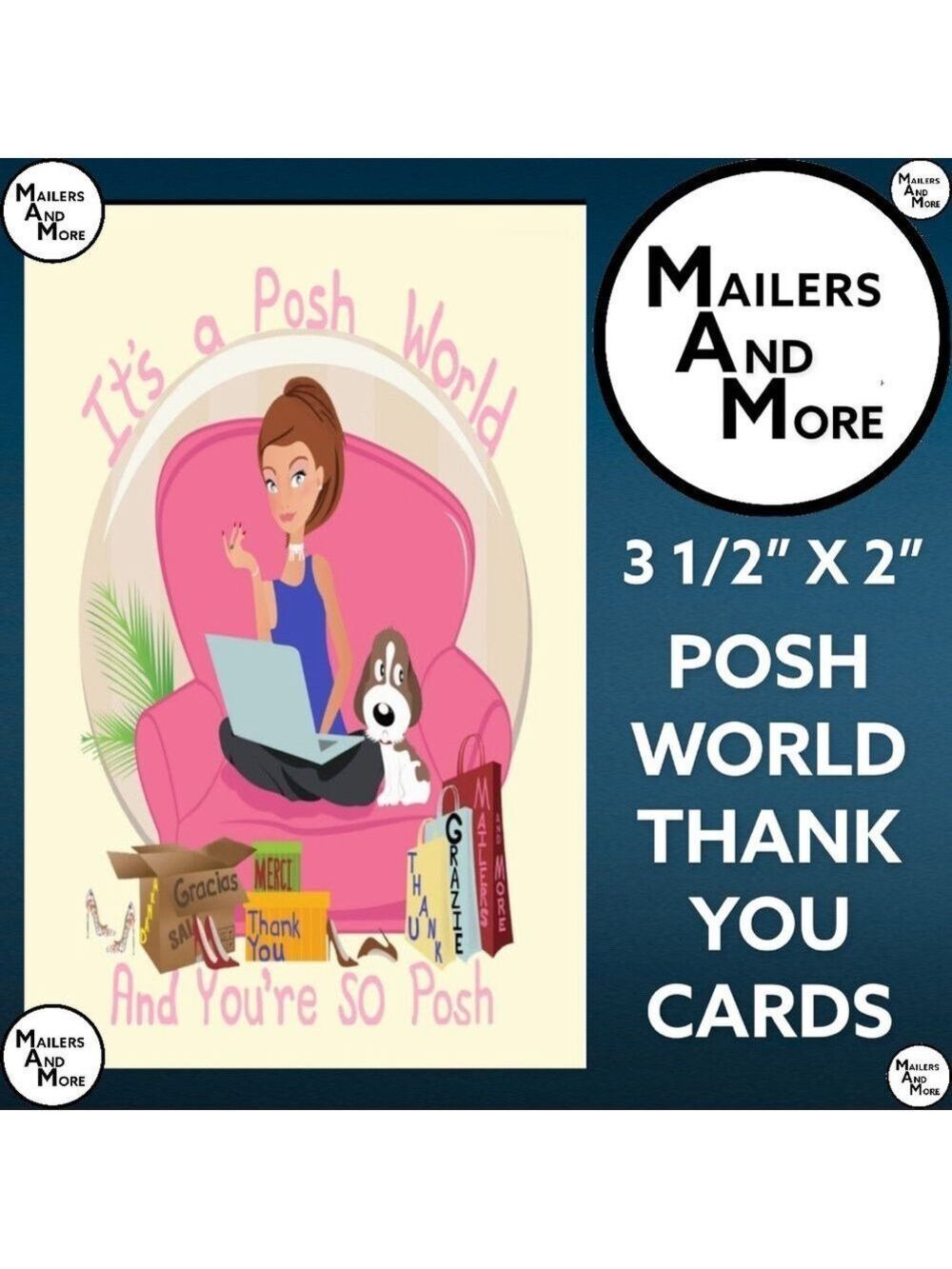 100 Posh World Thank You Cards, Note Card